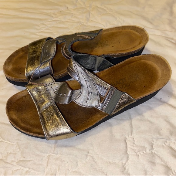 Naot Shoes | Naot Gold Metallic Slip On Sandals 38 | Poshmark